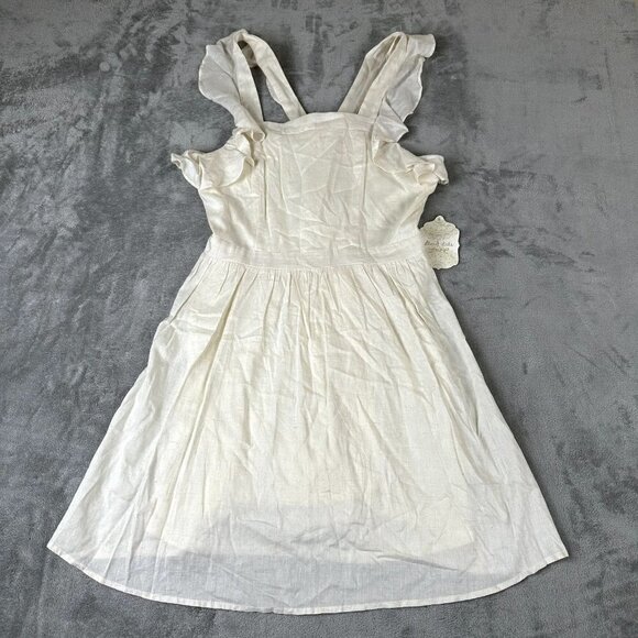 Altar’d State Womens Dress Oatmeal Ruffles Size Medium Bib Short Sleeve - Picture 1 of 9